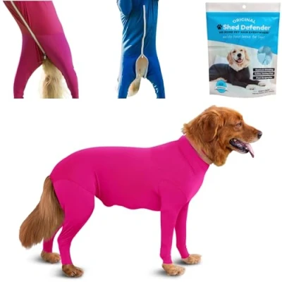 Image of Shed Defender Bodysuit for Dogs Original Dog Onesie Shedding Shirt Seen on Shark Tank Contains Hair, Anxiety Calming Surgery Recovery Suit Vet Approved