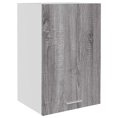 Image of vidaXL Hanging Cabinet in Grey Sonoma Engineered Wood Wall Storage Shelf for Kitchen, Modern 2 Shelves Enclosed Organizer, Moisture Resistant &amp; Easy Clean