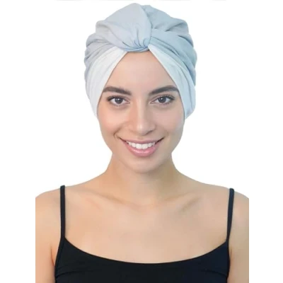 Image of Deresina Headwear Twisted Front Turban for Chemo (Cloud Blue Off White)