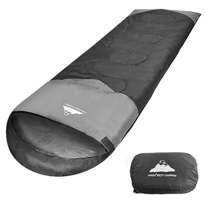 Image of AMOS Sleeping Bag For Adults &amp; Kids 3 Season Waterproof Lightweight With Camping Hiking Backpacking Grey