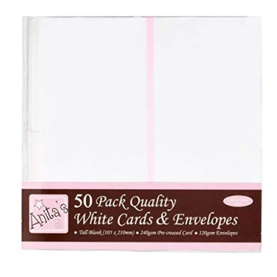 Image of Anita&#039;s Tall Plain, Blank Cards &amp; Envelopes, 10.5 x 21cm, White, Pack of 50, for Home, Wedding, Birthday, Christmas, Thank You, Art Craft, Scrapbooking Supplies, Baby Shower, Card Making