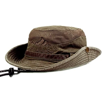 Image of THENICE Unisex Cotton Sun Cap Outdoor Bucket Mesh Boonie Hat (S01 Coffee)
