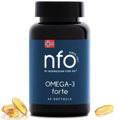 Image of NFO Omega 3 Forte Fish Oil with Gelatine Premium Based Pure Marine Formula High EPA &amp; DHA 60 Capsules