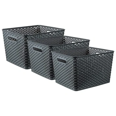 Image of Curver My Style x3 Large Rectangular Storage Basket 18L Anthracite