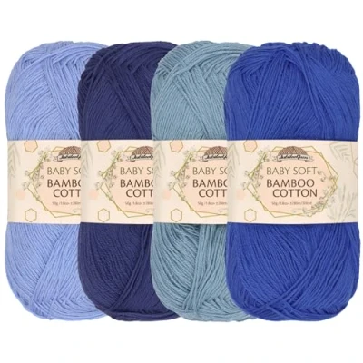 Image of JubileeYarn Baby Soft Bamboo Cotton Yarn 50g/Skein Shades of Blue 4 Skeins