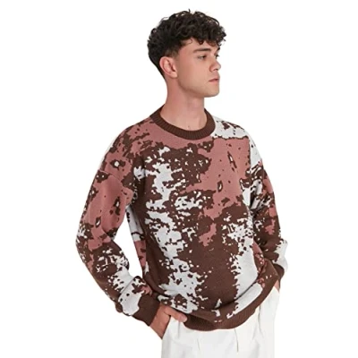 Image of Trendyol Man Regular Basic Crew Neck Knitwear Sweater Brown