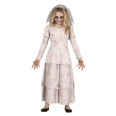 Image of FIESTAS GUIRCA Sad Ghost Fancy Dress Costume Headband with Veil and White Wedding for Girls 7 9 Years