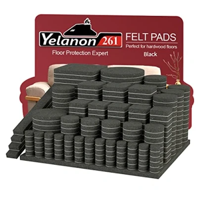 Image of Yelanon Felt Furniture Pads 261 Pcs Self Adhesive, Chair Pads, Anti Scratch Floor Protectors for Feet Legs, Hardwoods Floors, Black