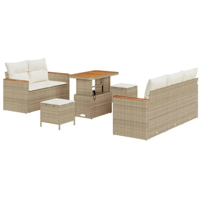 Image of vidaXL 8 Piece Garden Sofa Set with Cushions Beige Poly Rattan Acacia