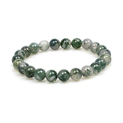 Image of MJDCB 8mm Natural Moss Agate Beads Bracelet Healing Crystals Bracelets