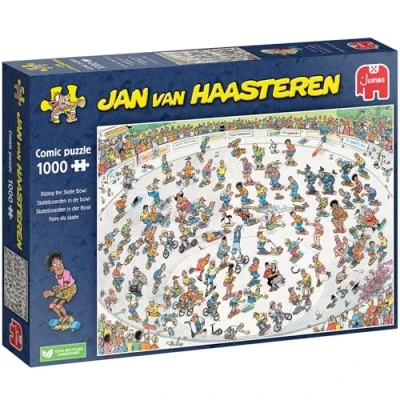 Image of Jan Van Haasteren Riding the Skate Bowl 1000 Piece Adults Puzzle &amp; Comic Large Jigsaw for 100% Recycled Cardboard 1000Pc Jigsaw, Fun Adult Dimensions 68 x 49cm
