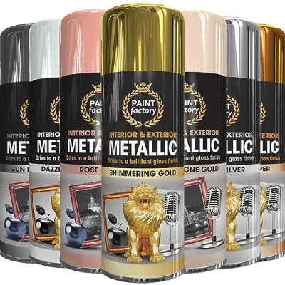 Image of 7 Mix Cans Metallic spray paint 400ml Multipurpose Aerosol, Gold Silver Copper White Grey Quick and Fast Drying Excellent Coverage for Metal, Wood, Plastic A15
