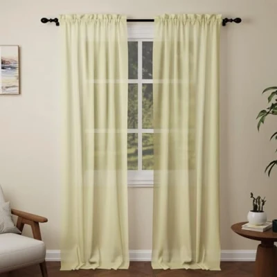 Image of Pacok Yellow Voile Curtains, 108 Drop 2 Panels Net Curtain for Windows, Rod Pocket Sheer Panel Curtains Living Room Kitcken Bedroom W56xL108 Inch(Yellow, 142 x 274cm)