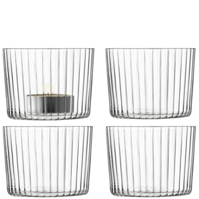Image of LSA Gio Line Tealight Holder H6cm Clear Set of 4 Dishwasher Safe GI15
