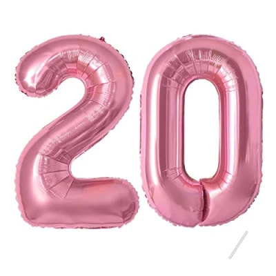 Image of Number Balloons 20,Pink 20 for Birhtday Party Decoration,40 Inch Giant Helium Foil Women Men 20th Birthday Decor Anniversary Decorations Supplies