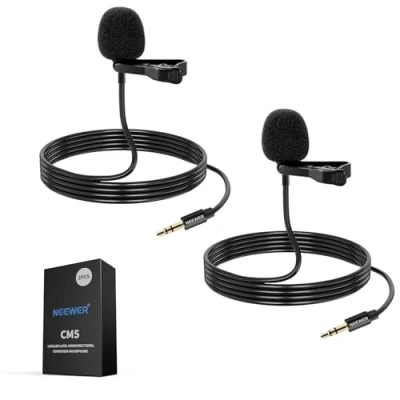Image of Neewer 2 Pack Lavalier Lapel Microphone Compatible with Rode Wireless GO II Pro DJI Mic, 3.5mm TRS Omnidirectional Condenser Wired Clip On Lav Mic for YouTube Live Stream, CM5