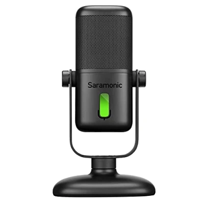 Image of Saramonic Large Diaphragm USB Studio Microphone with Magnetic Tabletop Stand, Headphone Out and Multi Color LED for Computers Mobile Devices (SR MV2000)