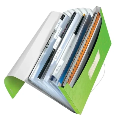 Image of Leitz 45890054 A4 Box File, Holds Up to 250 Sheets, Elastic Closure, Flexible Plastic, WOW Range, Green