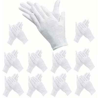 Image of 24 Pcs White Gloves, ADOPLX 12 Pairs Cotton Safety Work Stretchable Lining Glove, Checking,Serving Moisturizing Gloves Medium Size