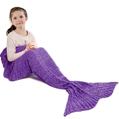 Image of Jr.Hagrid Mermaid Tail Blanket for Girls, Sleeping Bag Kids, Handmade Knitted Blanket, Birthday Gift Girl 3 8years(Purple)