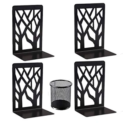 Image of Book Ends, Bookends Heavy Duty, Aileese End Holder for Shelves, Metal Bookend (Black 2 Pair) School and Office, Decorative Tree Unique Design Stopper Gift, Binder Dividers