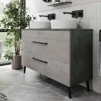 Image of Vitusso Idro Grey Double Countertop Vanity Unit with Lyon White Basins 1200mm