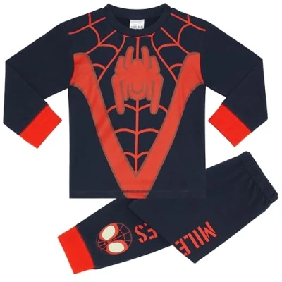 Image of Mile Morales Spider Man 100% Cotton Boys Pyjama Set 9 10 Years 140cm Dark Blue