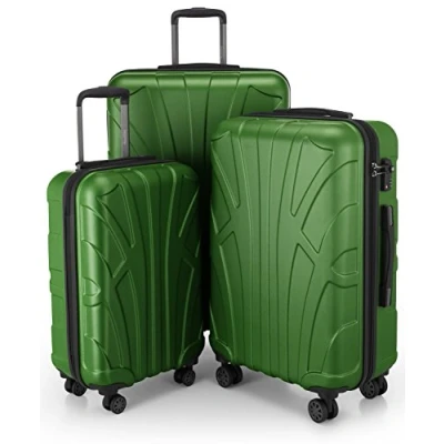 Image of SUITLINE Set of 3 Hardshell suitcases, Travel Trolley, Rigid luggages, TSA, (55 cm, 66 76 cm), 100% ABS, mat, Green