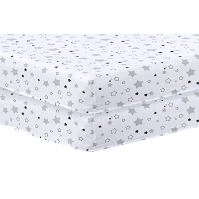 Image of DTEX HOMES 2 x Cot Bed Sheets Super Soft Breathable Polycotton Fitted Sheet 140 70 cm (Stars)