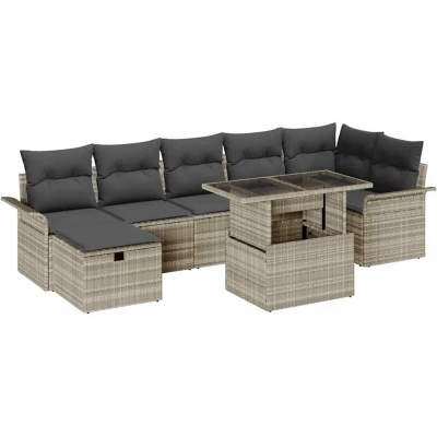 Image of vidaXL 8 Piece Garden Sofa Set with Cushions Light Grey Poly Rattan
