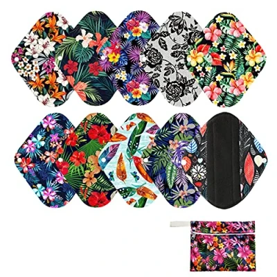 Image of 7pcs Set Menstrual Pads Including 1pc Mini Wet Bag +6pcs Reusable Washable Charcoal Bamboo Cloth Pads/Women Sanitary Pads/Mama Panty Liners
