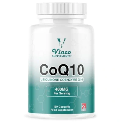 Image of Vinco CoQ10 400mg 120 High Strength Ubiquinone Coenzyme Q10 Capsules Antioxidant for Heart &amp; Cardio, Increased Energy Focus Naturally Fermented Non GMO Gluten Free UK Made