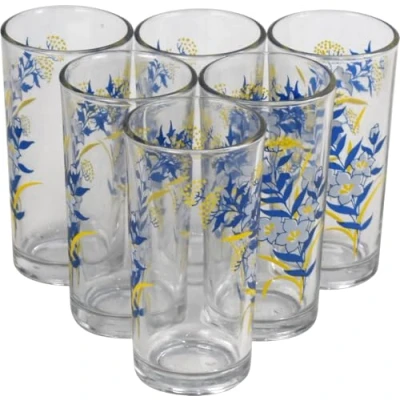 Image of Highball Drinking Glasses Tumblers Set 250ml Tall Long Cocktail Water Juice Dinning Table (Blue &amp; Yellow 6 Glass)