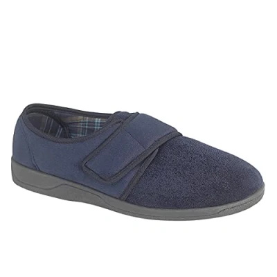 Image of Sleepers Mens Tom Touch Fastening Slippers with Extra Comfort Memory Foam Insole Navy Blue 9 UK