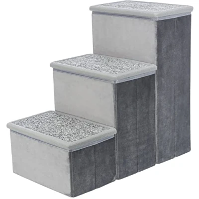 Image of TRIXIE Velour Foldable 3 Step Pet Stairs with Storage, Collapsible, Storage Compartments for Toys