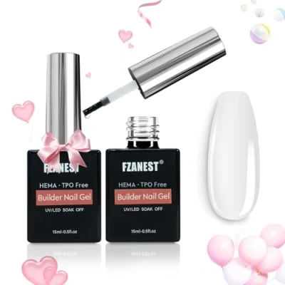 Image of FZANEST Builder Nail Gel Hema &amp; TPO Free 15ml *2 pcs Clear Hard Extension for Nails Thickening Strengthener Brush on Bottle Soak Off UV Holiday Art Design Girls