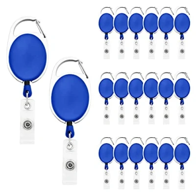 Image of Fushing 20Pcs Carabiner Badge Reels, Retractable ID Card Holder with Belt Clip for Keys,ID Cards (Blue)