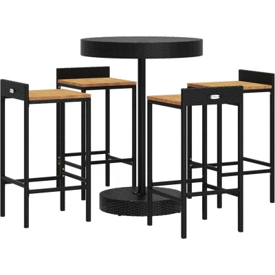 Image of vidaXL 5 Piece Garden Bar Set Black Poly Rattan&amp;Solid Wood Acacia