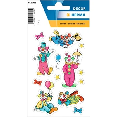 Image of HERMA 15481 Stickers Clowns Glitter Small Large Pack of 26 Circus with Balloons Stars Motif, Children&#039;s Labels for Photo Album Diary Scrapbooking Birthday Invitation Decoration Letters