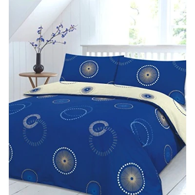 Image of SELECT ED® Luxuries Eden Printed Poly Cotton Duvet Quilt Cover Set + Pillow Case Bedding (King Size, Blue)