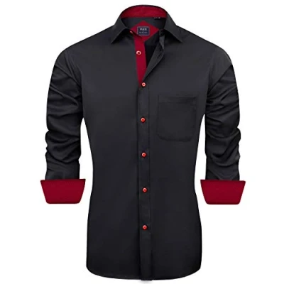 Image of J.VER Mens Black Dress Shirts Long Sleeve Formal Business Silk Slim Fit Work Wedding Regular Stretch Non Iron 3XL