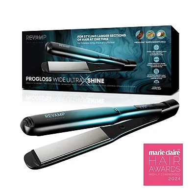 Image of REVAMP Progloss Ultra X Shine Ceramic Hair Straighteners Flat Iron Straightener Wide Plates for Straightening, Curling Long Thick Fast Heat, Salon Professional