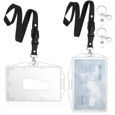 Image of 2 Pcs ID Card Holders with Lanyard, Hard Clear Badge Holder, for Holder Office,School, Credit Cards,ID Clip,Pass (2 Lanyard)