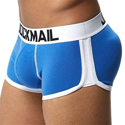 Image of JOCKMAIL Mens Boxers with Butt Pad Underwear Athletic Cycling Boxer Short Cotton Bulge Front and Back Push Up Cup (XL, Blue)