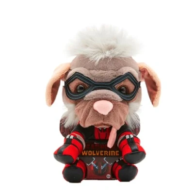 Image of MARVEL Dogpool plush figure (26 cm) detailed Super Hero toy from the Studios Deadpool &amp; Wolverine movie, for fans collectors.