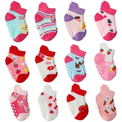 Image of 12 Pairs Baby Girl Cotton Socks Toddler Anti Skid Socks, Non Slip Grip for Girls (12 Pairs, 3 5 Years)