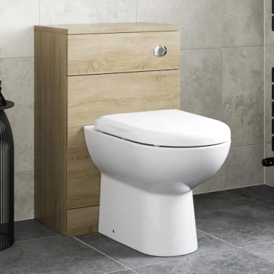 Image of Affine® 500mm Bathroom Back to Wall BTW Toilet WC Cloakroom Furniture Unit Only, Freestanding Modern, Oak Wood