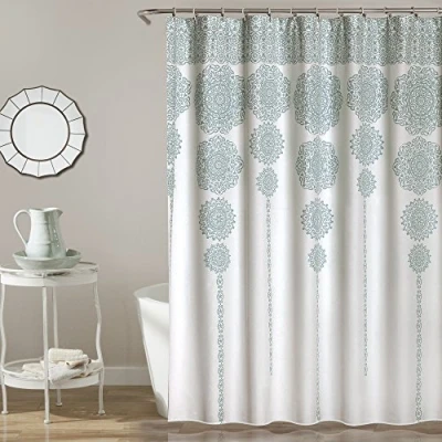 Image of Lush Decor Stripe Medallion Shower Curtain Fabric Mandala Bohemian Damask Print Design, 72&quot; x 72&quot;, Blue