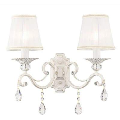 Image of Grace Wall Candle Lamp White with Gold &amp; Crystal, 2 Light, E14