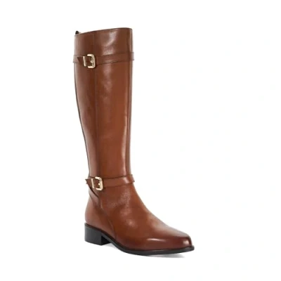 Image of Dune Ladies TEPI Buckle Detail Casual Knee High Boots Size UK 3 Flat Heel Dark Tan